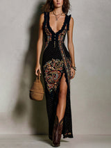 Rita - Vestito Stampato in Stile Bohemien con Scollatura a V Profonda e Grande Apertura per Donna