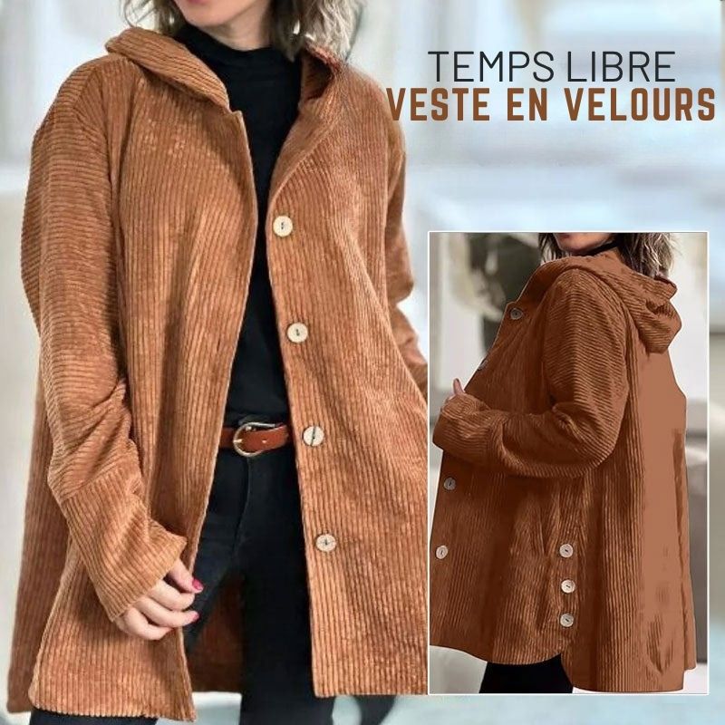 Giacca Casual di Velluto con Cappuccio per l'Autunno da Donna