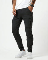 Duvan - Pantaloni cargo blu navy elasticizzati da uomo