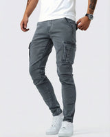 Duvan - Pantaloni cargo blu navy elasticizzati da uomo