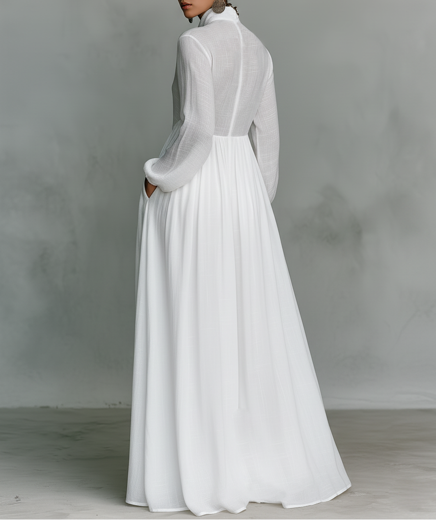 Elisa | Abito Maxi Minimalista in Cotone e Lino con Patchwork