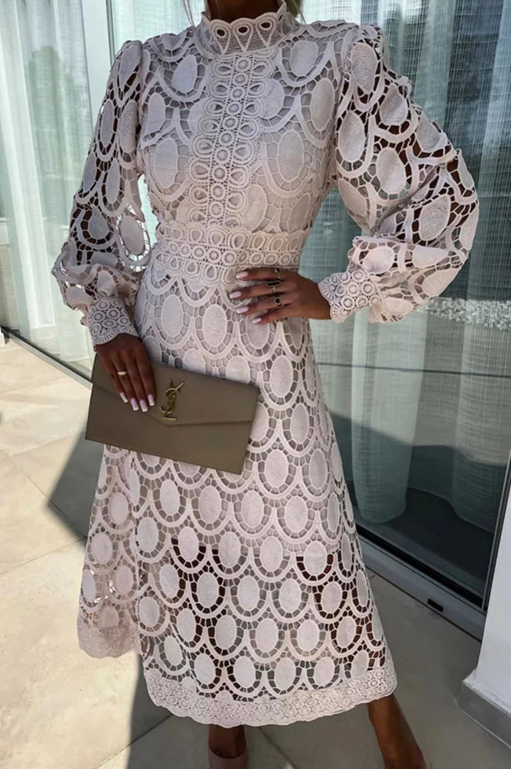 Rori - Abito midi elegante da donna con dettagli in pizzo
