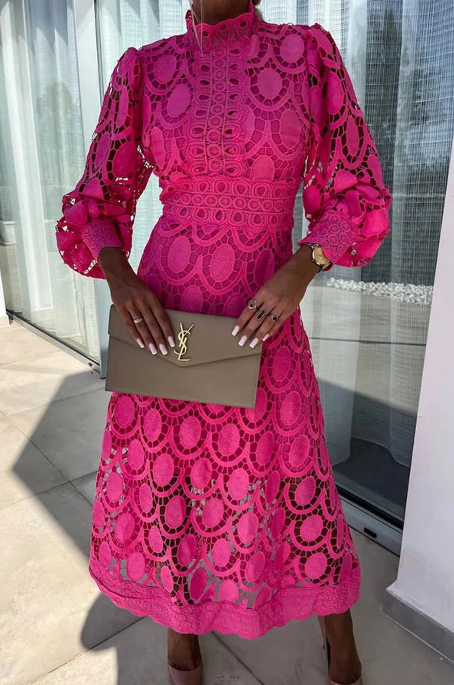 Rori - Abito midi elegante da donna con dettagli in pizzo