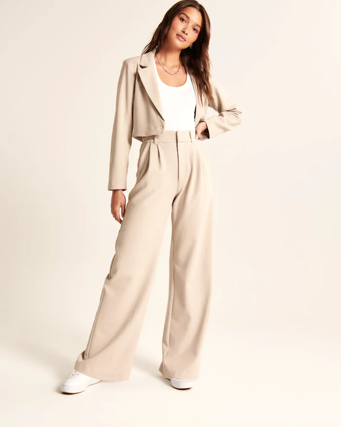Maria - Pantaloni beige sartoriali a gamba larga