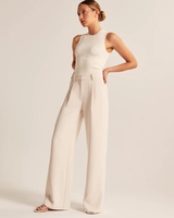 Maria - Pantaloni beige sartoriali a gamba larga