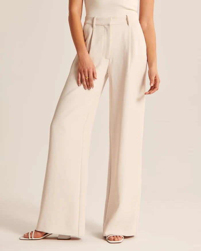 Maria - Pantaloni beige sartoriali a gamba larga
