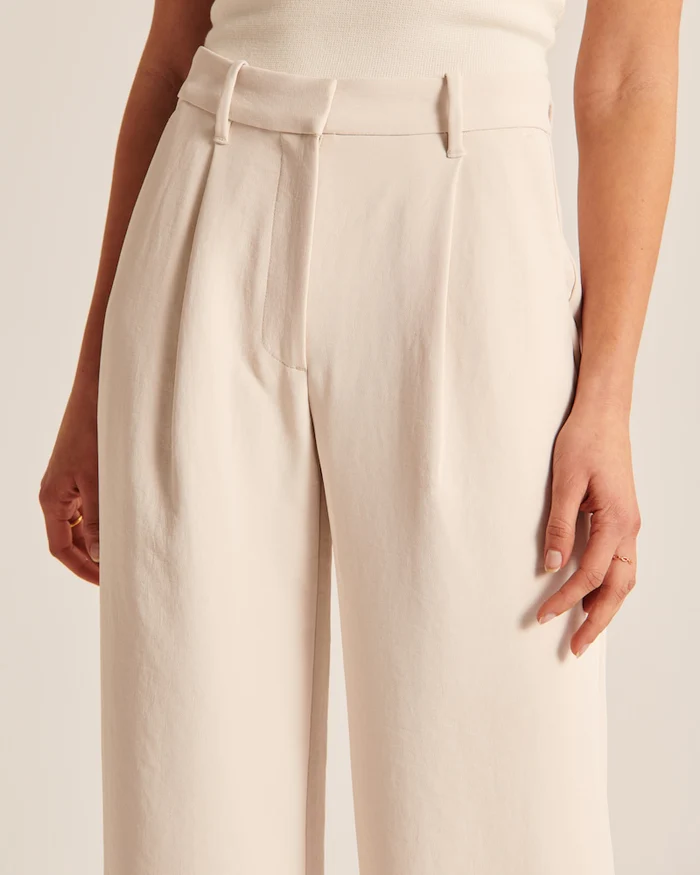 Maria - Pantaloni beige sartoriali a gamba larga