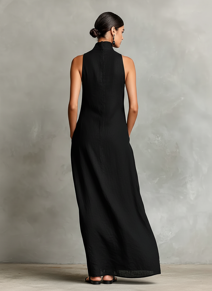 Caterina | Vestito lungo nero minimalista per Donna
