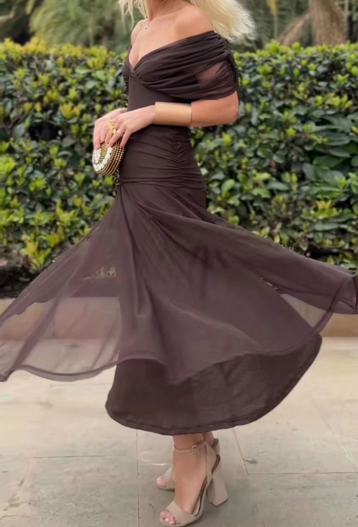 Alondra - Abito lungo da donna con stampa floreale e scollo a V