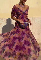 Alondra - Abito lungo da donna con stampa floreale e scollo a V