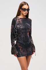 Chiara – Mini abito in rete con stampa leopardata