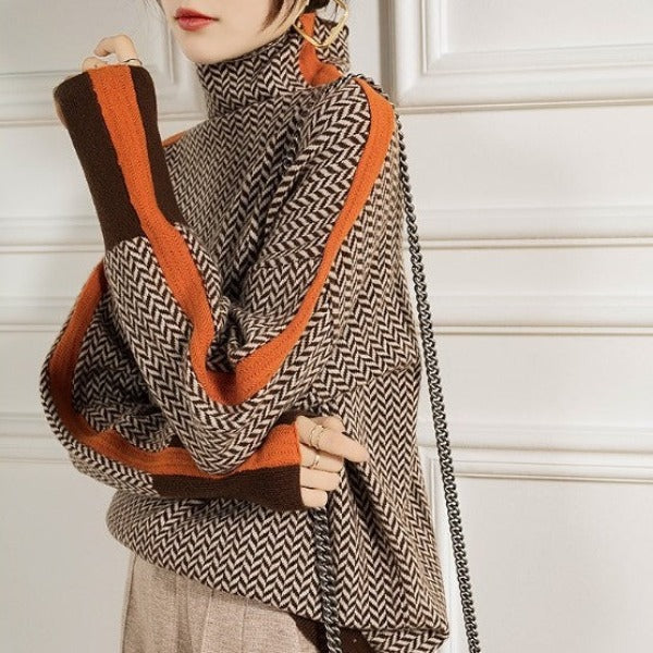 Malou™ | Maglione di collo alto con listras contrastantes marcantes