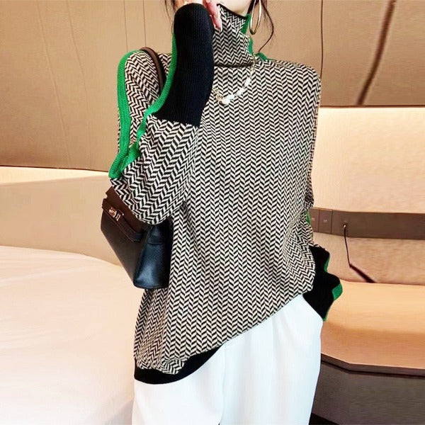 Malou™ | Maglione di collo alto con listras contrastantes marcantes