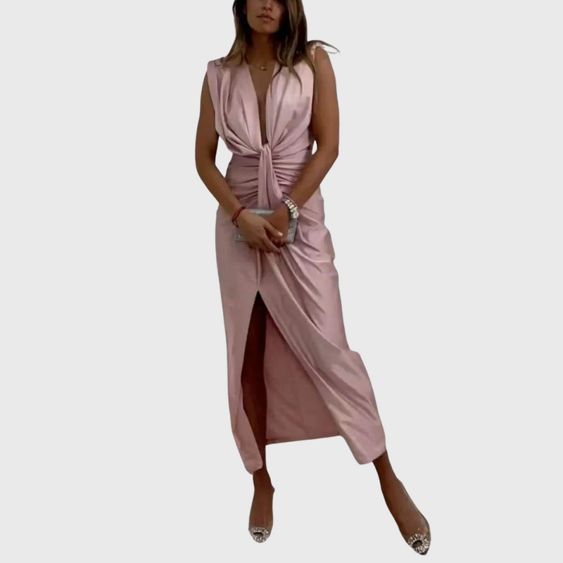 Abito midi classico con spacco drapeada e franzida