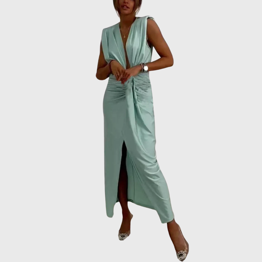 Abito midi classico con spacco drapeada e franzida