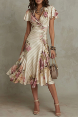 Rosavienne | Abito midi Romanticismo vintage in raso da donna