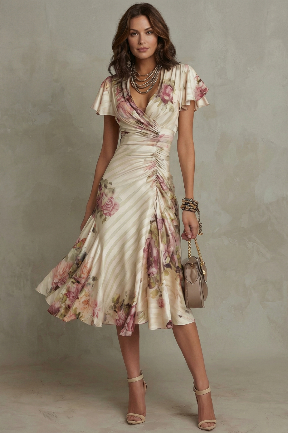 Rosavienne | Abito midi Romanticismo vintage in raso da donna