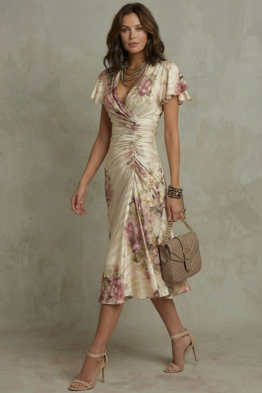 Rosavienne | Abito midi Romanticismo vintage in raso da donna
