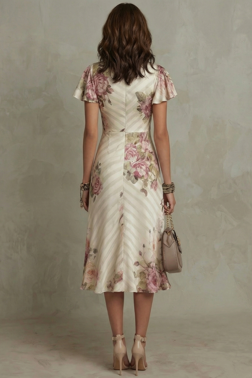 Rosavienne | Abito midi Romanticismo vintage in raso da donna