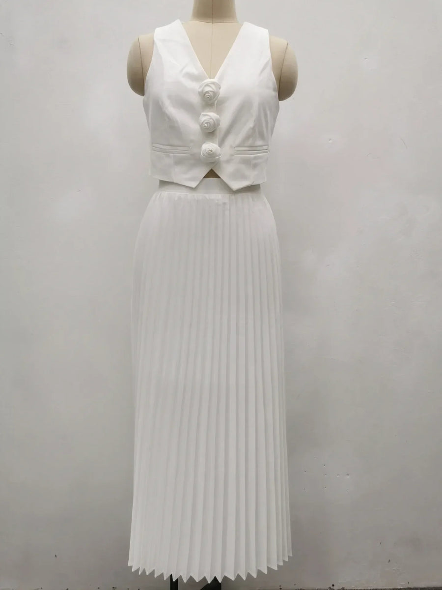 Rosaire | Set con Gilet Floreale Gonna Plissada