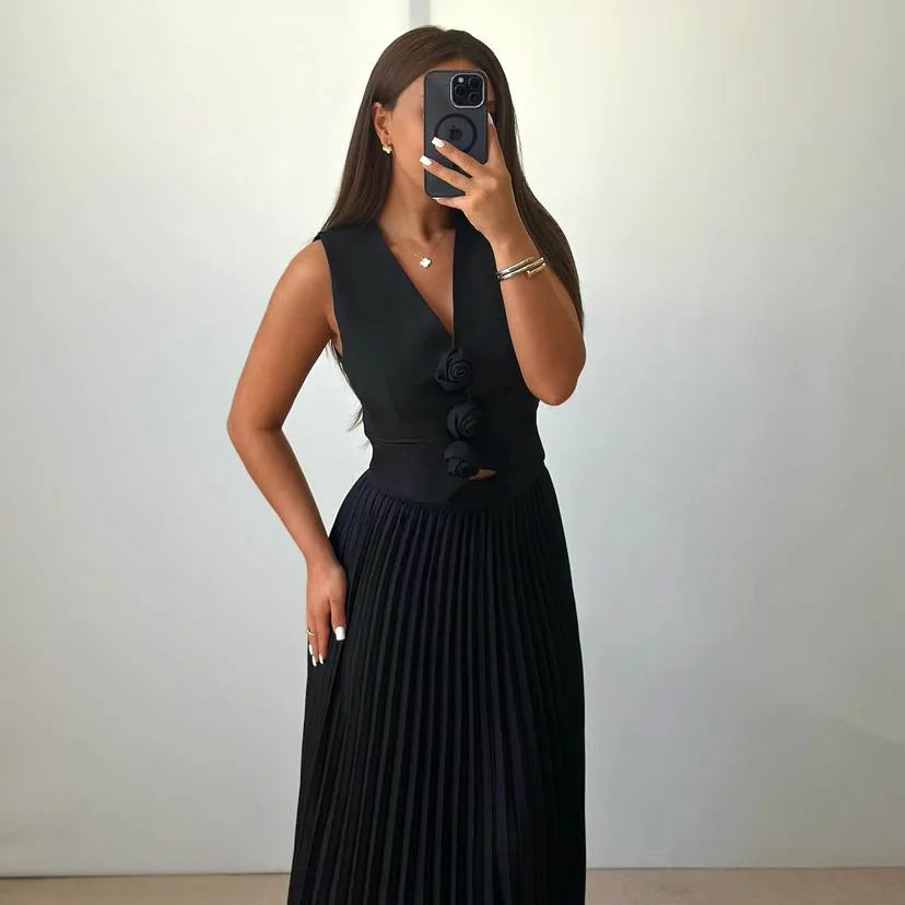 Rosaire | Set con Gilet Floreale Gonna Plissada