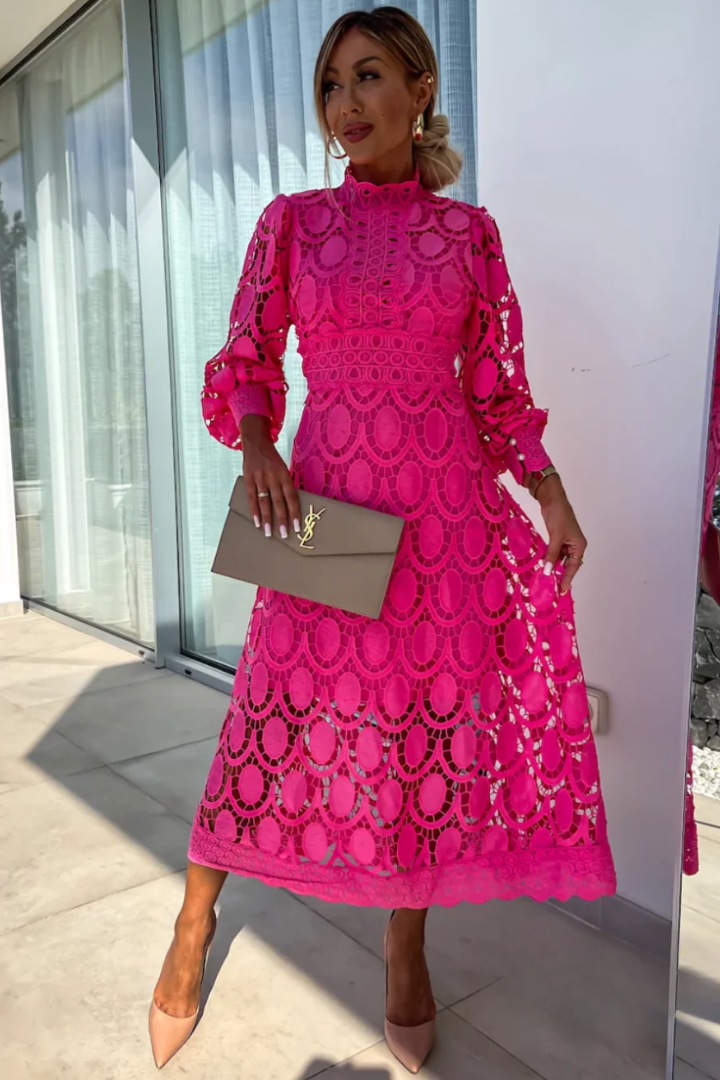 Rori - Abito midi elegante da donna con dettagli in pizzo
