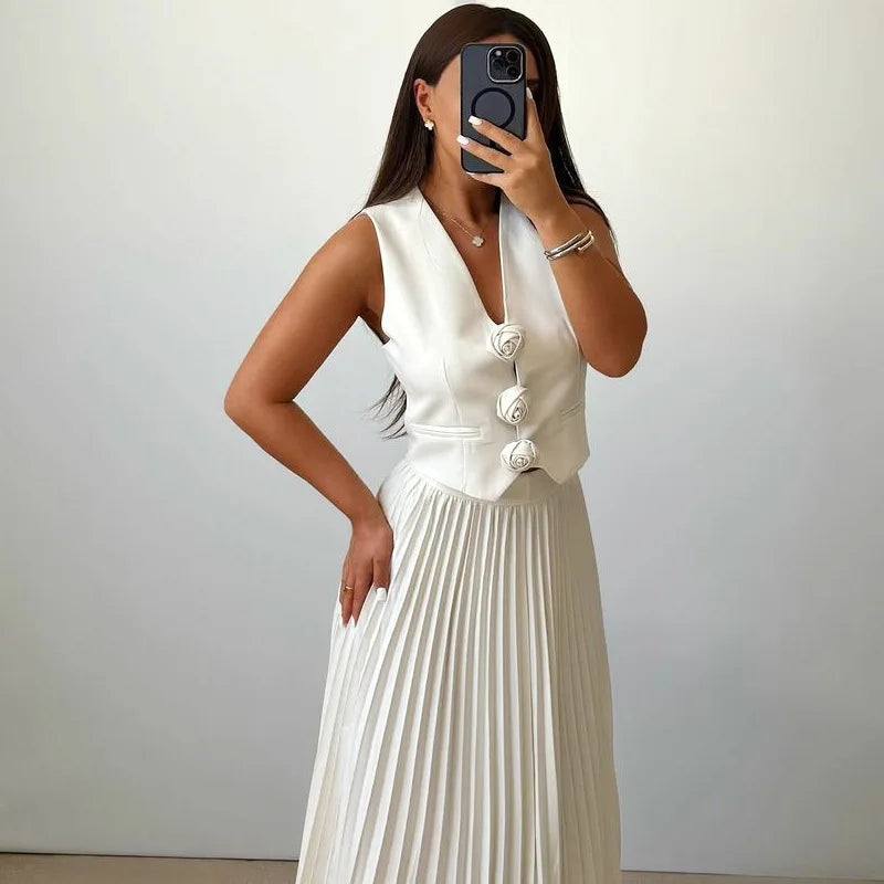 Rosaire | Set con Gilet Floreale Gonna Plissada