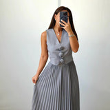 Rosaire | Set con Gilet Floreale Gonna Plissada