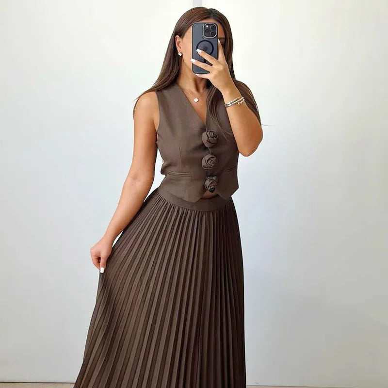 Rosaire | Set con Gilet Floreale Gonna Plissada