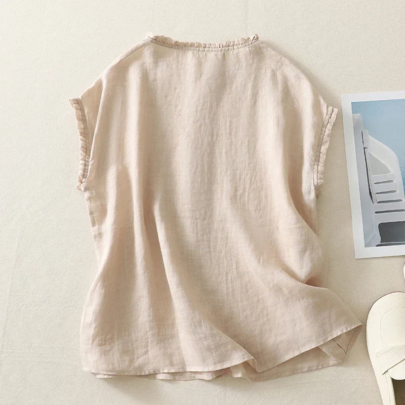 Ines - Blusa in Lino con Pizzo per Donna