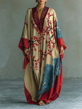 Zaki - Abito Maxi con Impressão di Flor di Ameixa Rossa Japonesa