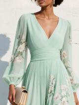 Menta - Abito Maxi Plissê em Chiffon Verde Menta con Stampa Floreale da donna