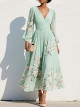 Menta - Abito Maxi Plissê em Chiffon Verde Menta con Stampa Floreale da donna