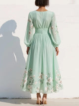 Menta - Abito Maxi Plissê em Chiffon Verde Menta con Stampa Floreale da donna