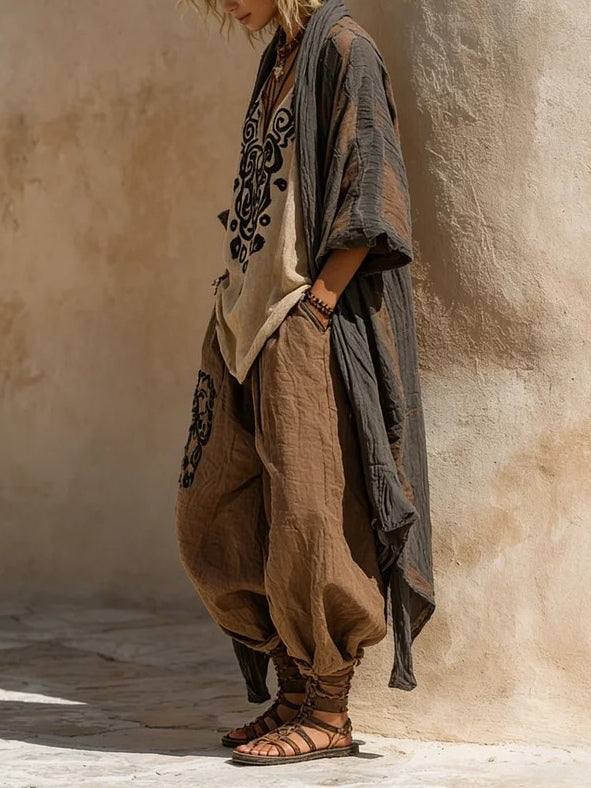 Runa | Set con Stampa Artistica Nomade Boho Tre Pezzi da Donna