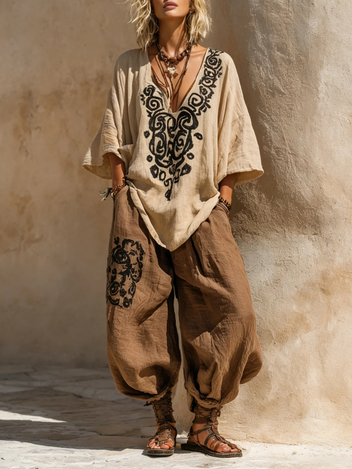Runa | Set con Stampa Artistica Nomade Boho Tre Pezzi da Donna