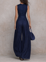 Olga | Set Largo con Scollo a Goccia in Blu Scuro a Righe da Donna