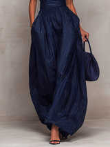 Olga | Set Largo con Scollo a Goccia in Blu Scuro a Righe da Donna
