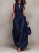Olga | Set Largo con Scollo a Goccia in Blu Scuro a Righe da Donna