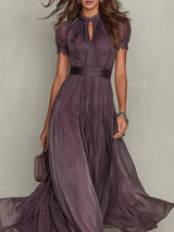 Flavia | Abito Lungo Viola con Scollo a Chiave da Donna