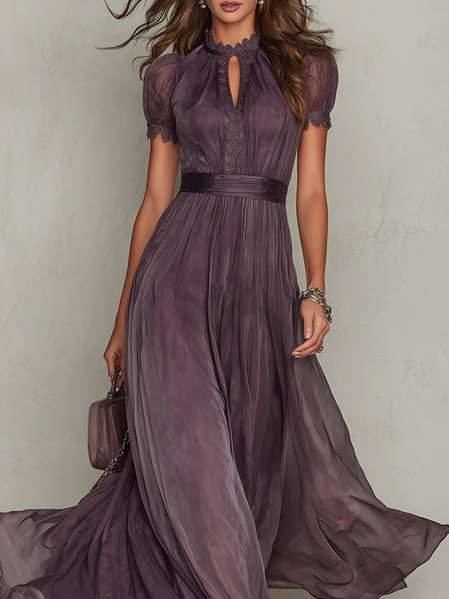 Flavia | Abito Lungo Viola con Scollo a Chiave da Donna