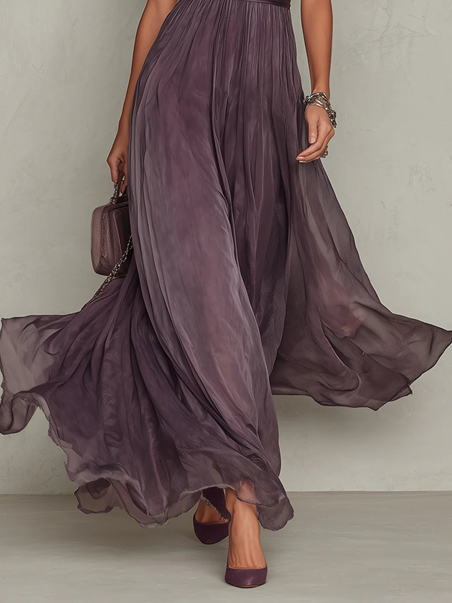 Flavia | Abito Lungo Viola con Scollo a Chiave da Donna