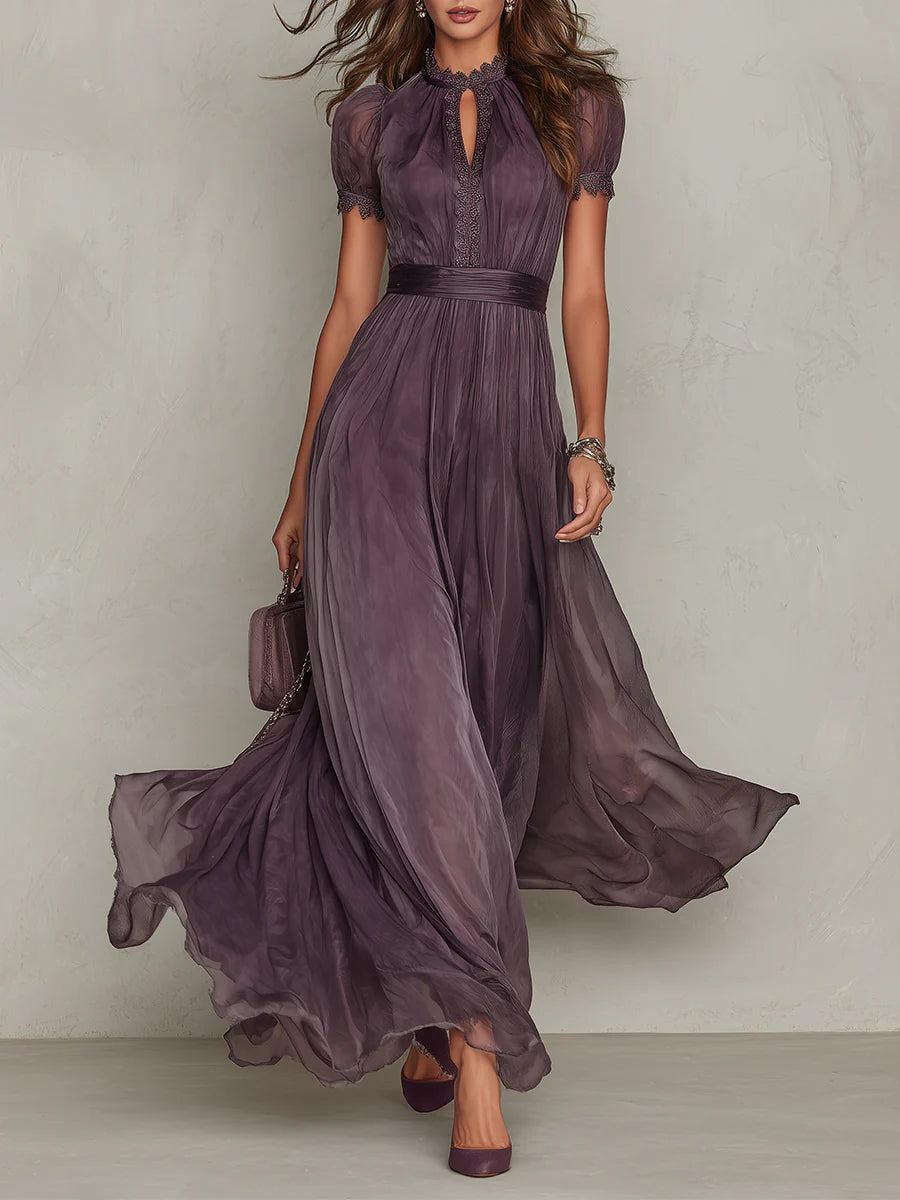 Flavia | Abito Lungo Viola con Scollo a Chiave da Donna