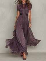 Flavia | Abito Lungo Viola con Scollo a Chiave da Donna
