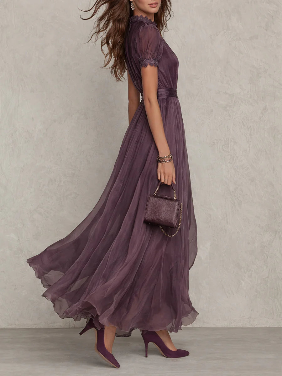 Flavia | Abito Lungo Viola con Scollo a Chiave da Donna