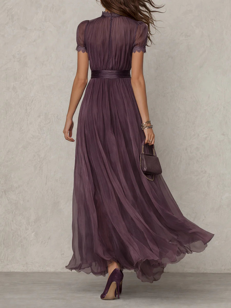 Flavia | Abito Lungo Viola con Scollo a Chiave da Donna