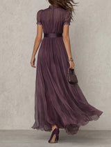Flavia | Abito Lungo Viola con Scollo a Chiave da Donna