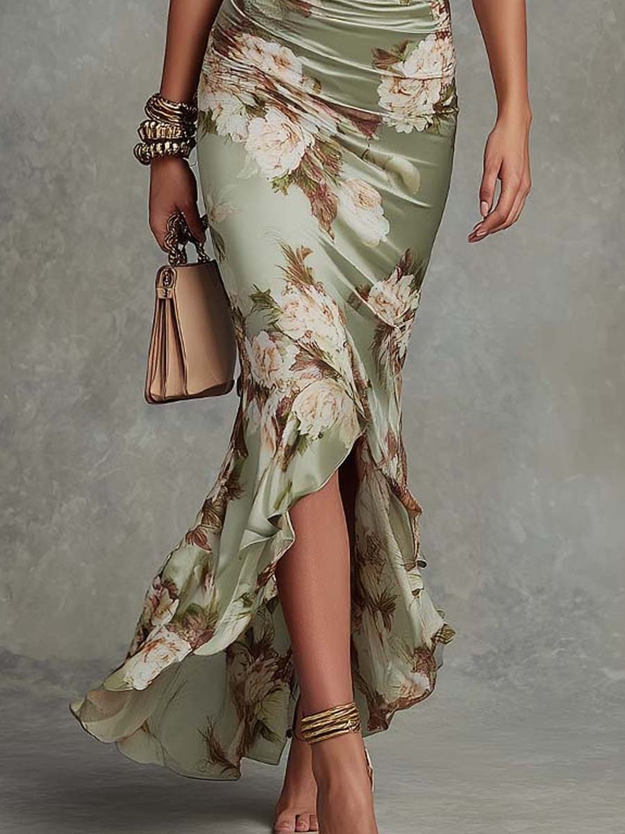Anastasia | Abito Lungo in Satin con Stampa Floreale per Donna