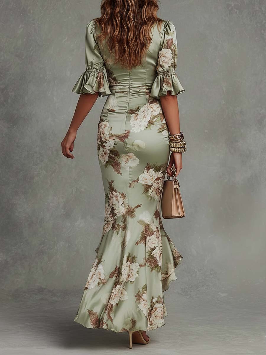 Anastasia | Abito Lungo in Satin con Stampa Floreale per Donna