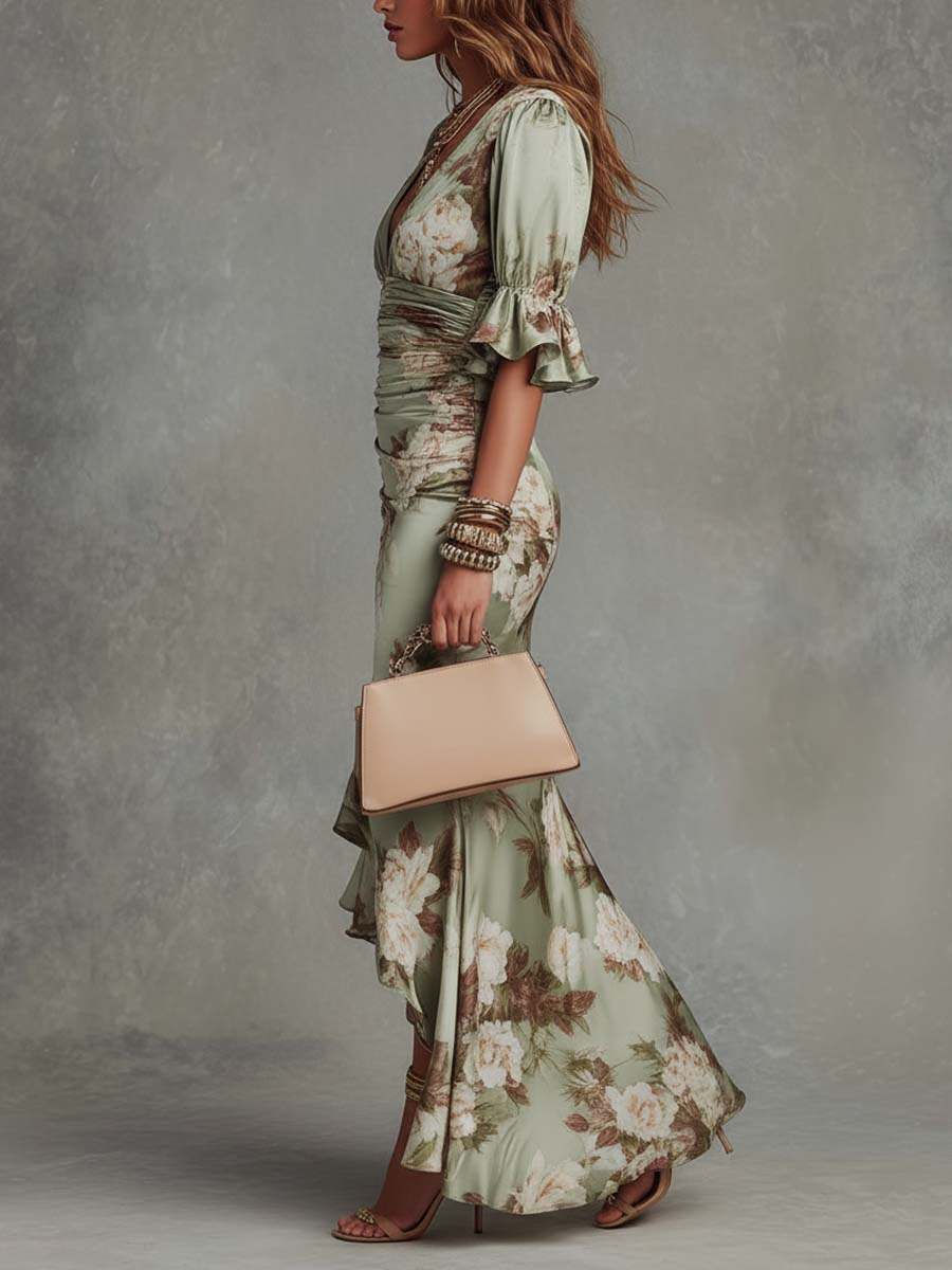 Anastasia | Abito Lungo in Satin con Stampa Floreale per Donna